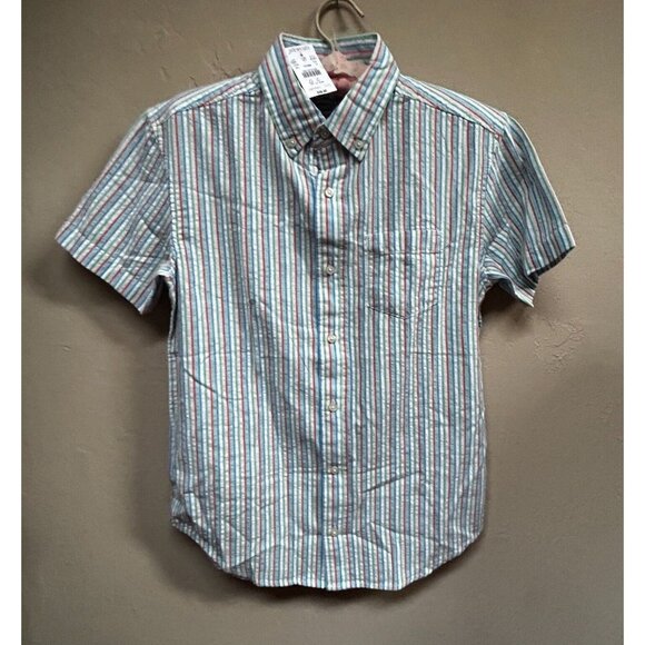 J.Crew Crewcuts Boys Button-Down Short Sleeve Striped Shirt Size 14 Blue New